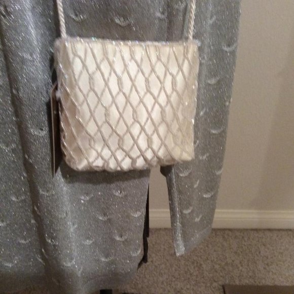 La Regale NWT White Satin & Beaded Bag short OR long length - Picture 1 of 4